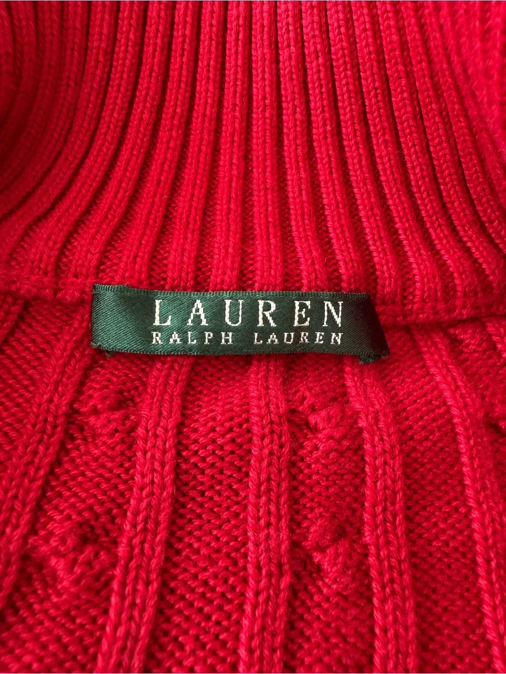 Ralph Lauren Bright Red Cable-Knit Zip Cardigan with Crest